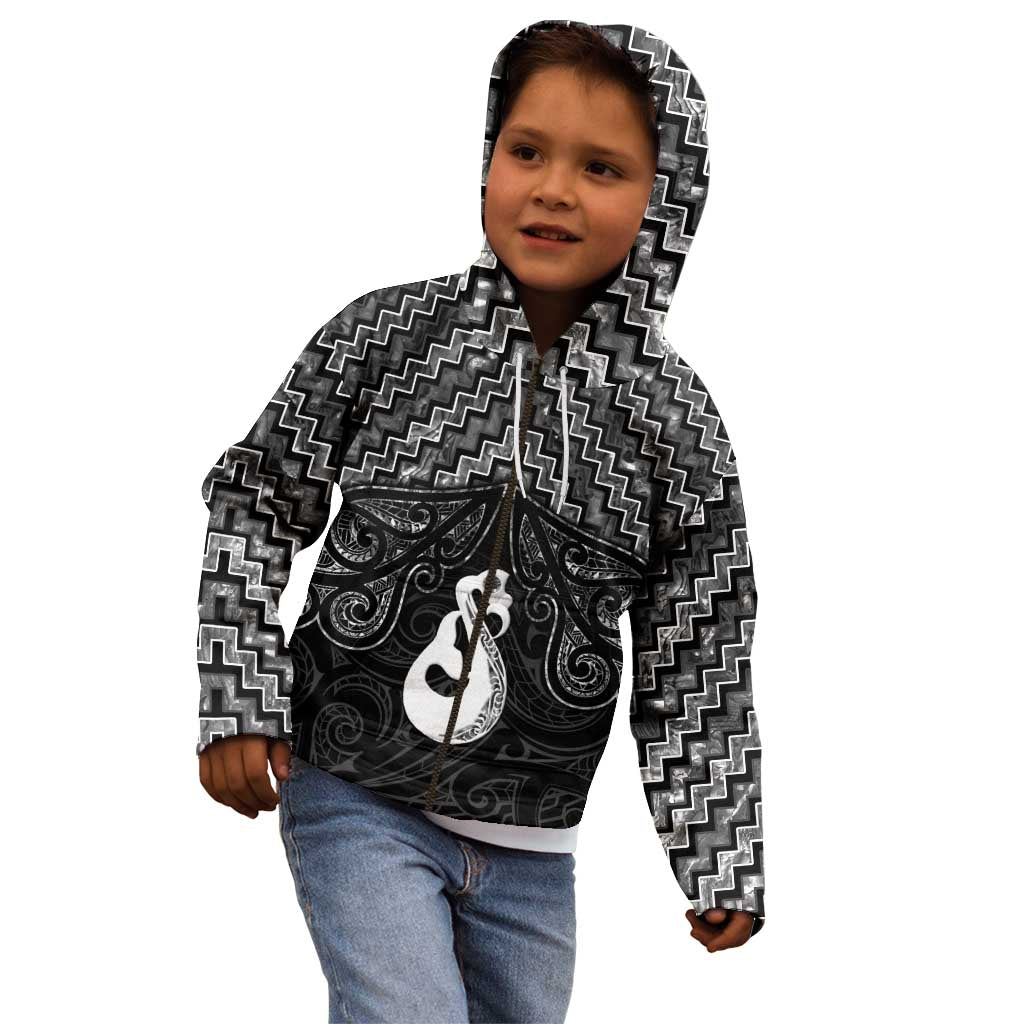 New Zealand Maori Kid Hoodie Poutama Manaia Black Paua Shell LT05 - Polynesian Pride
