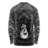 New Zealand Maori Long Sleeve Shirt Poutama Manaia Black Paua Shell