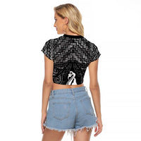 New Zealand Maori Raglan Cropped T Shirt Poutama Manaia Black Paua Shell LT05 - Polynesian Pride