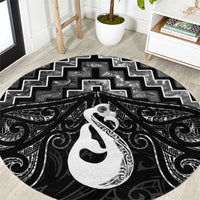 New Zealand Maori Round Carpet Poutama Manaia Black Paua Shell LT05 Black - Polynesian Pride