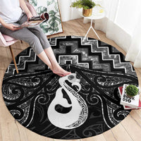 New Zealand Maori Round Carpet Poutama Manaia Black Paua Shell LT05 - Polynesian Pride