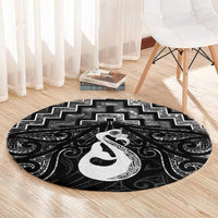 New Zealand Maori Round Carpet Poutama Manaia Black Paua Shell LT05 - Polynesian Pride