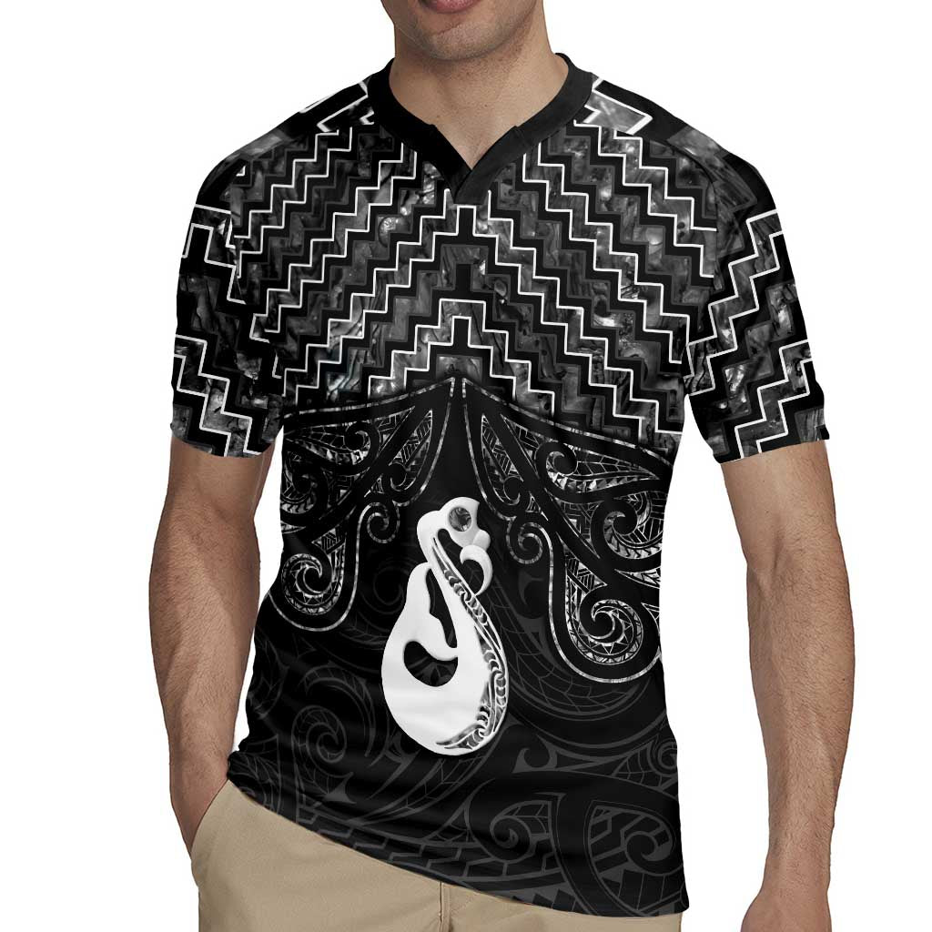 New Zealand Maori Rugby Jersey Poutama Manaia Black Paua Shell