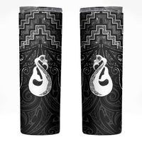 New Zealand Maori Skinny Tumbler Poutama Manaia Black Paua Shell