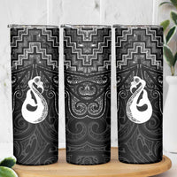 New Zealand Maori Skinny Tumbler Poutama Manaia Black Paua Shell