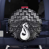 New Zealand Maori Spare Tire Cover Poutama Manaia Black Paua Shell LT05 - Polynesian Pride
