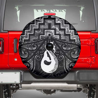 New Zealand Maori Spare Tire Cover Poutama Manaia Black Paua Shell LT05 - Polynesian Pride