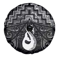 New Zealand Maori Spare Tire Cover Poutama Manaia Black Paua Shell LT05 - Polynesian Pride