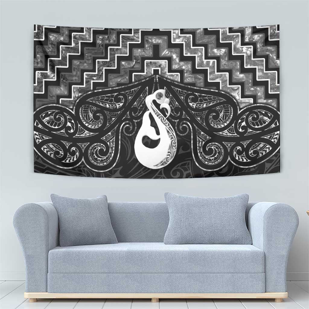 New Zealand Maori Tapestry Poutama Manaia Black Paua Shell LT05 - Polynesian Pride