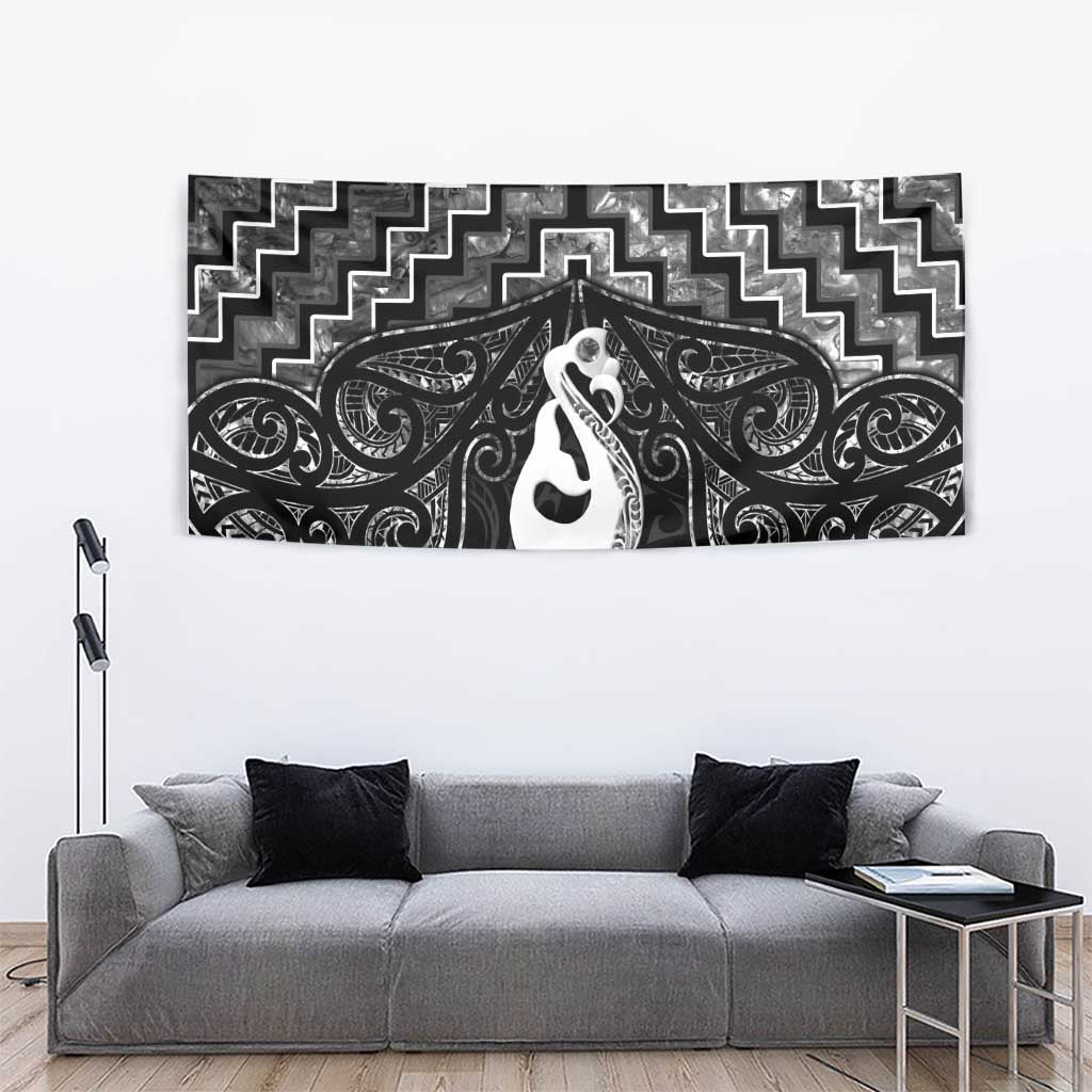 New Zealand Maori Tapestry Poutama Manaia Black Paua Shell LT05 - Polynesian Pride