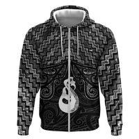 New Zealand Maori Zip Hoodie Poutama Manaia Black Paua Shell