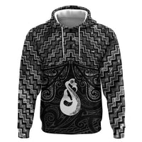 New Zealand Maori Zip Hoodie Poutama Manaia Black Paua Shell