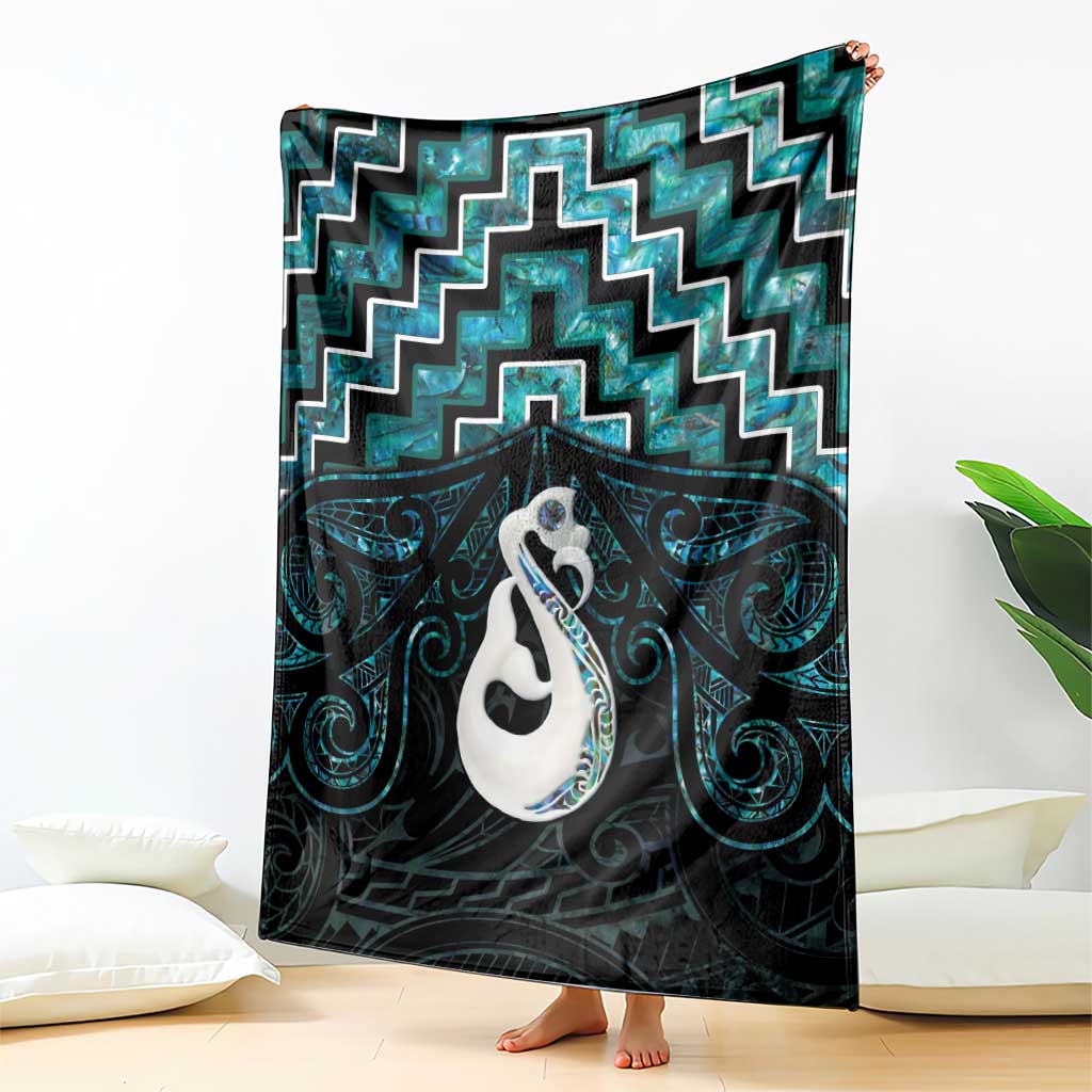 New Zealand Maori Blanket Poutama Manaia Turquoise Paua Shell