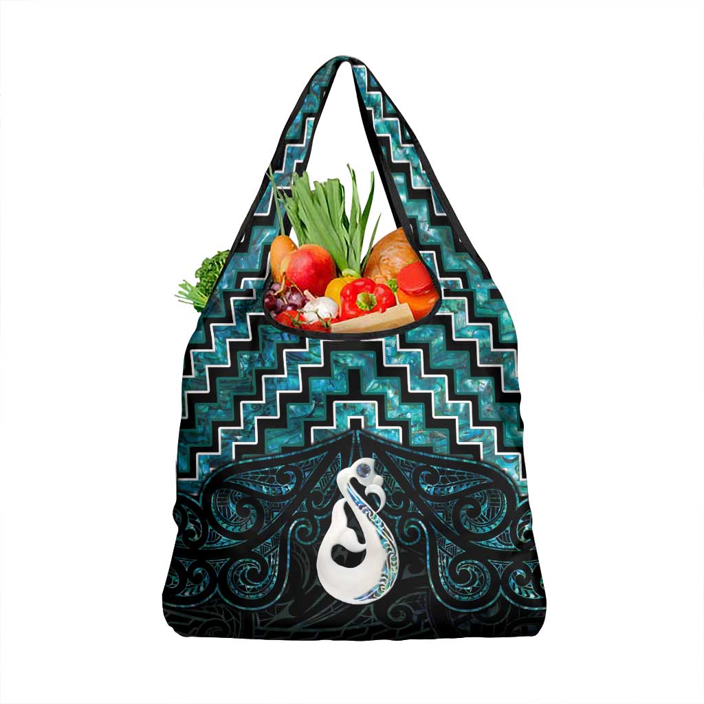 New Zealand Maori Grocery Bag Poutama Manaia Turquoise Paua Shell