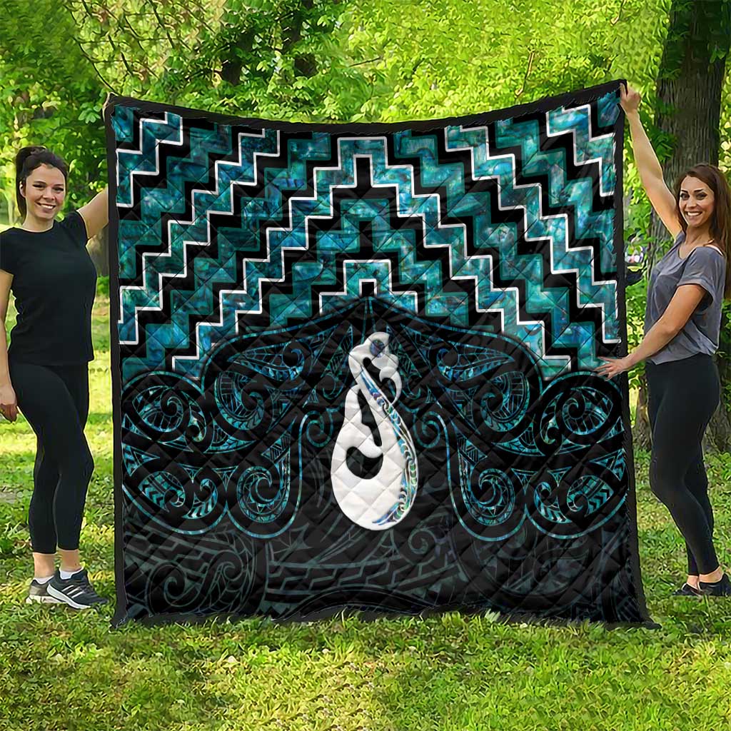 New Zealand Maori Quilt Poutama Manaia Turquoise Paua Shell LT05 - Polynesian Pride