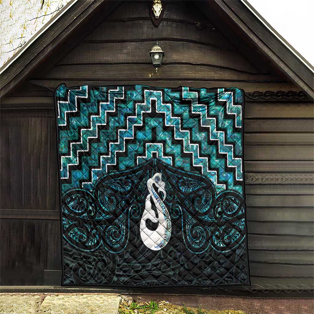 New Zealand Maori Quilt Poutama Manaia Turquoise Paua Shell LT05 - Polynesian Pride