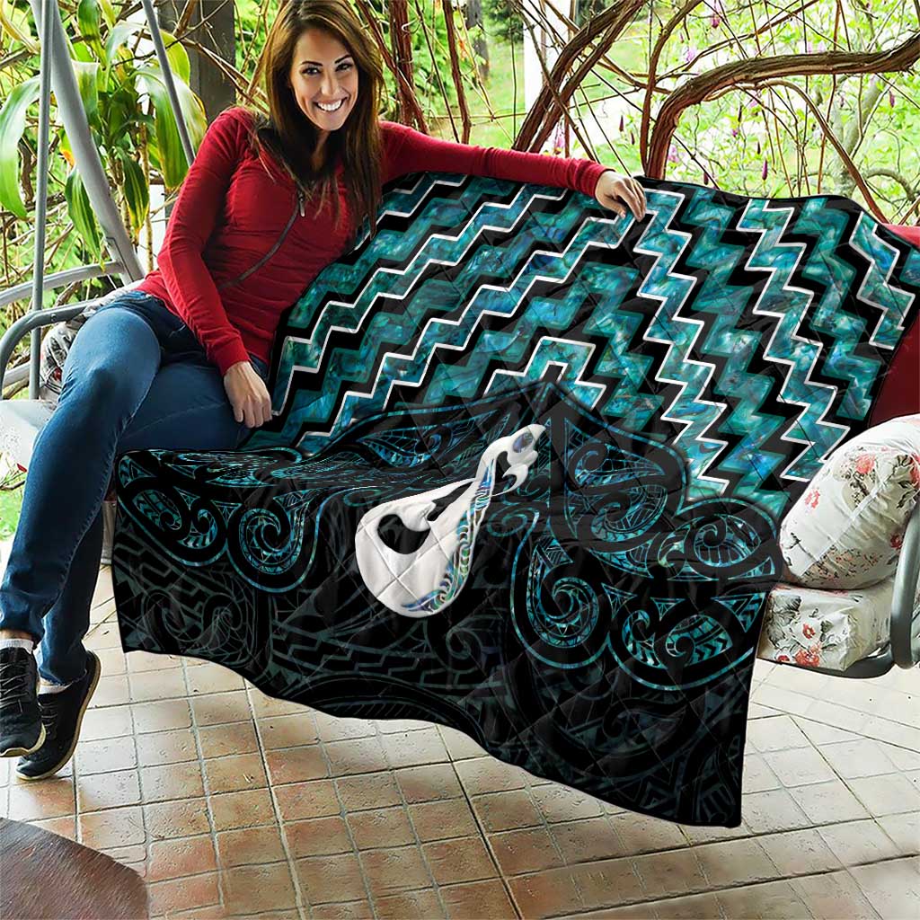 New Zealand Maori Quilt Poutama Manaia Turquoise Paua Shell LT05 - Polynesian Pride