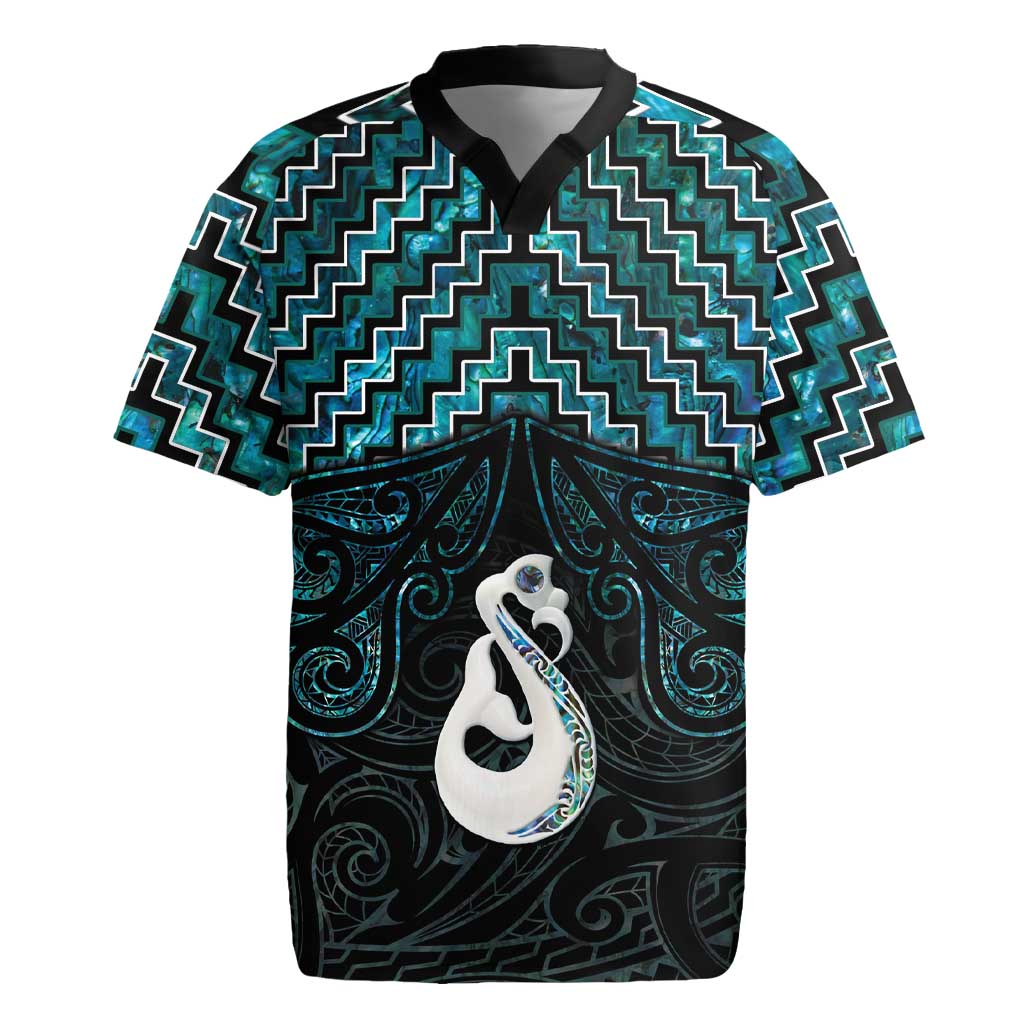 New Zealand Maori Rugby Jersey Poutama Manaia Turquoise Paua Shell