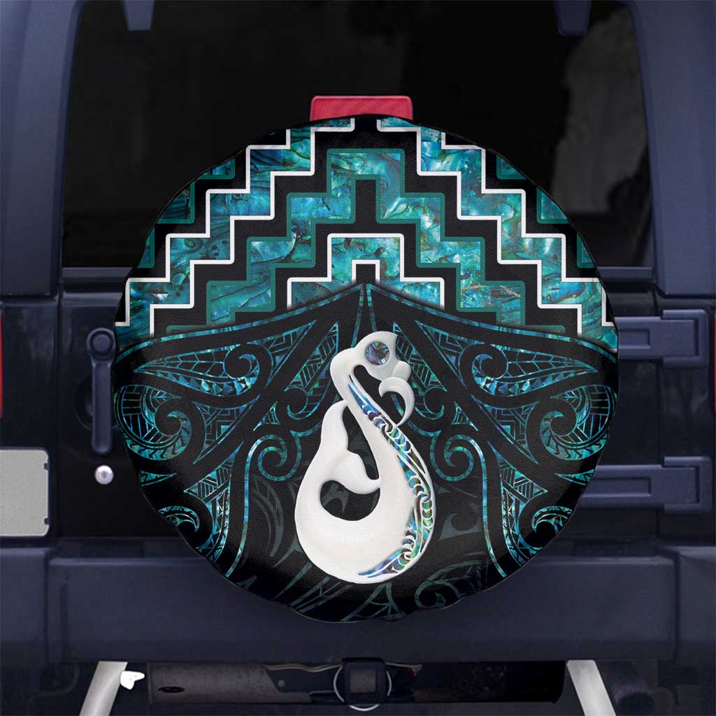New Zealand Maori Spare Tire Cover Poutama Manaia Turquoise Paua Shell LT05 - Polynesian Pride