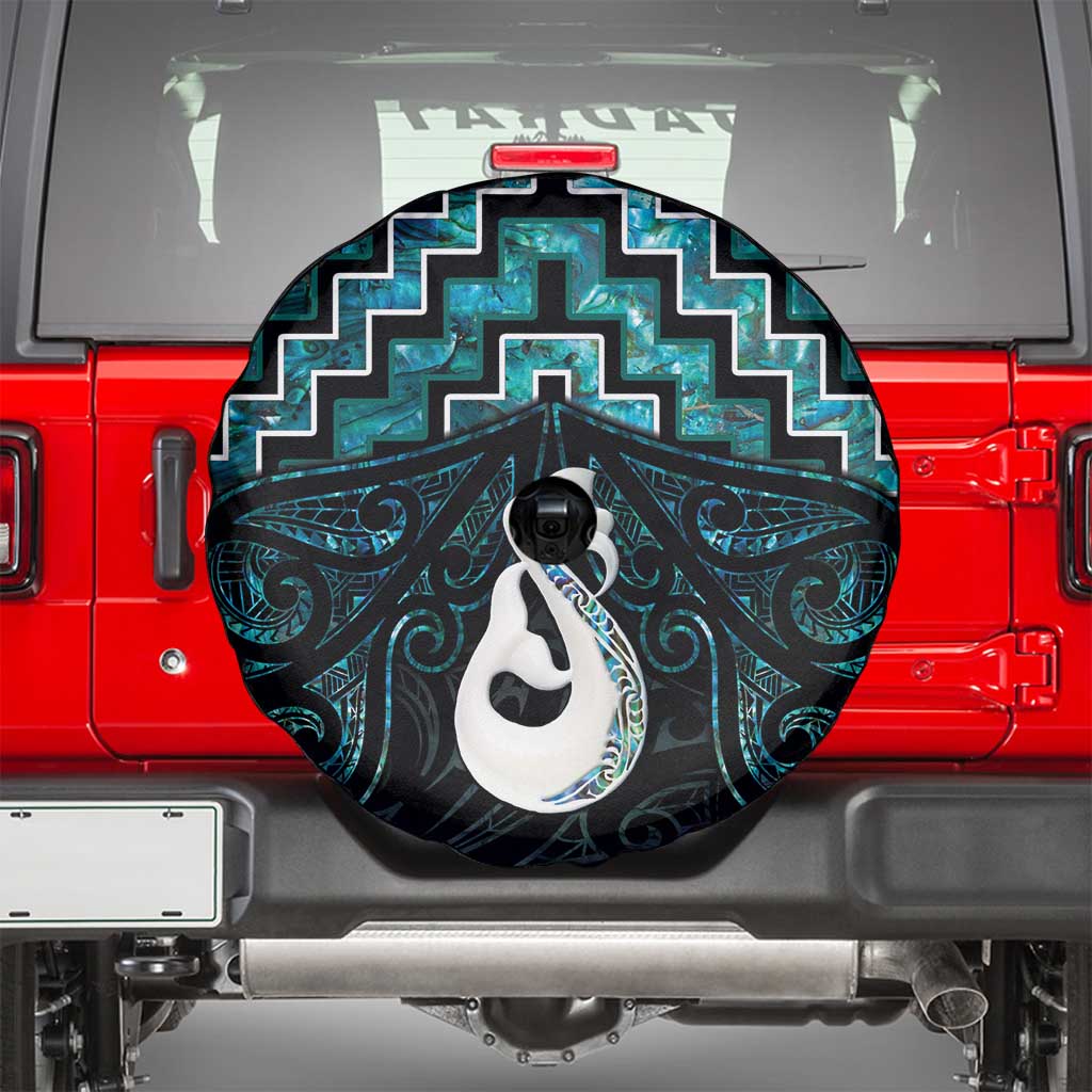 New Zealand Maori Spare Tire Cover Poutama Manaia Turquoise Paua Shell LT05 - Polynesian Pride