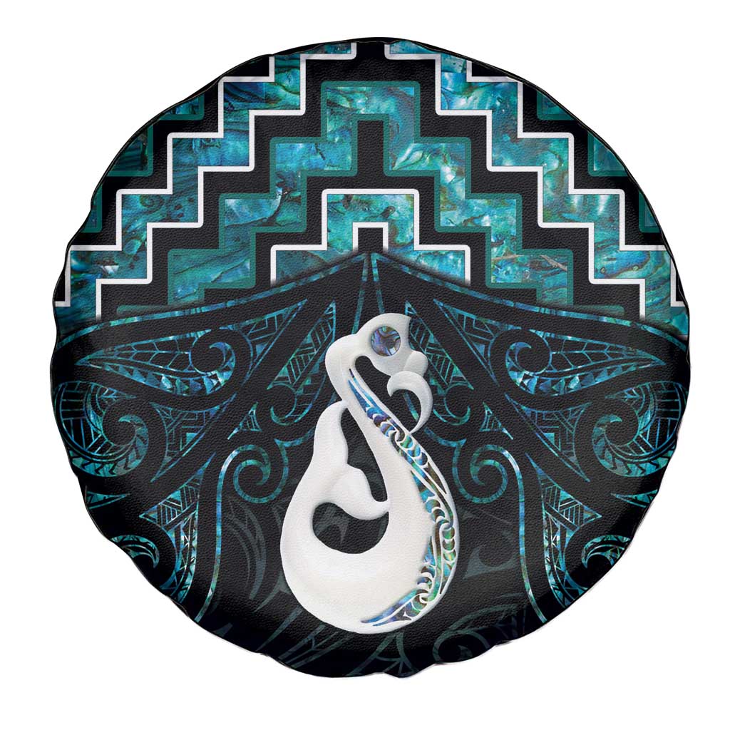 New Zealand Maori Spare Tire Cover Poutama Manaia Turquoise Paua Shell LT05 - Polynesian Pride