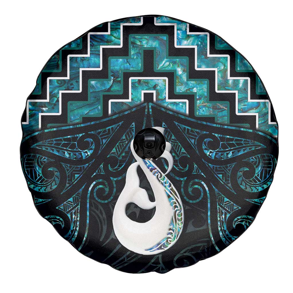 New Zealand Maori Spare Tire Cover Poutama Manaia Turquoise Paua Shell LT05 - Polynesian Pride