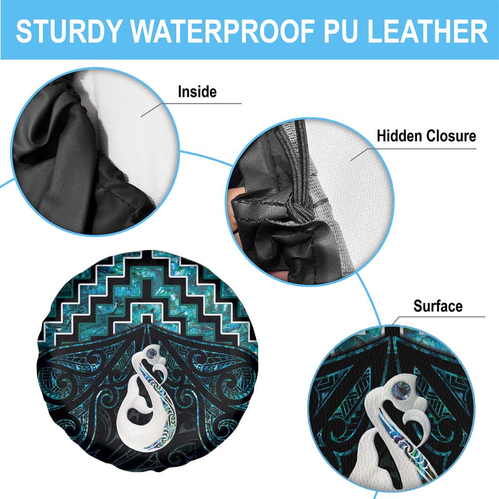 New Zealand Maori Spare Tire Cover Poutama Manaia Turquoise Paua Shell LT05 - Polynesian Pride