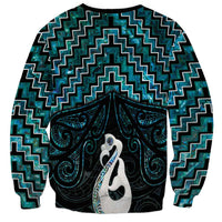 New Zealand Maori Sweatshirt Poutama Manaia Turquoise Paua Shell