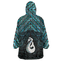 New Zealand Maori Wearable Blanket Hoodie Poutama Manaia Turquoise Paua Shell