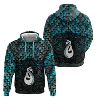 New Zealand Maori Zip Hoodie Poutama Manaia Turquoise Paua Shell