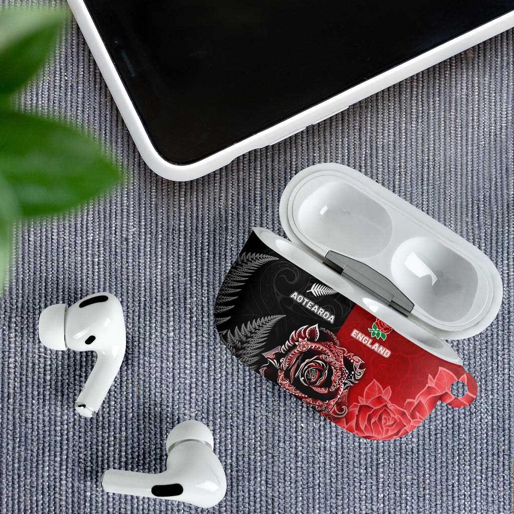 New Zealand And England Rugby AirPods Case Red Rose Mix Maori Pattern LT05 - Polynesian Pride