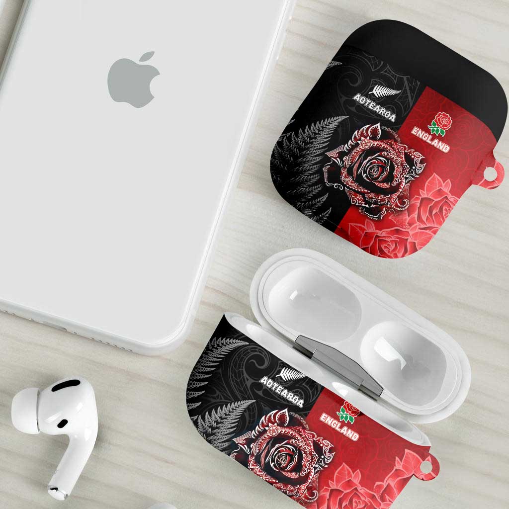New Zealand And England Rugby AirPods Case Red Rose Mix Maori Pattern LT05 - Polynesian Pride