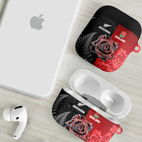 New Zealand And England Rugby AirPods Case Red Rose Mix Maori Pattern LT05 - Polynesian Pride