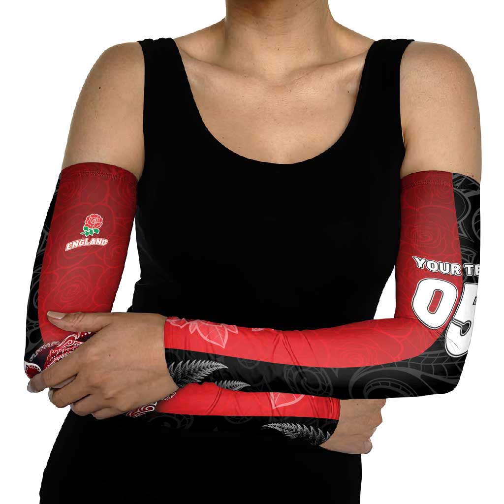 New Zealand And England Rugby Custom Arm Sleeves Red Rose Mix Maori Pattern LT05 - Polynesian Pride