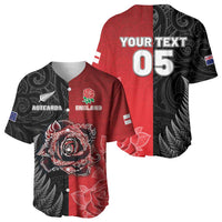New Zealand And England Rugby Custom Baseball Jersey Red Rose Mix Maori Pattern LT05 - Polynesian Pride