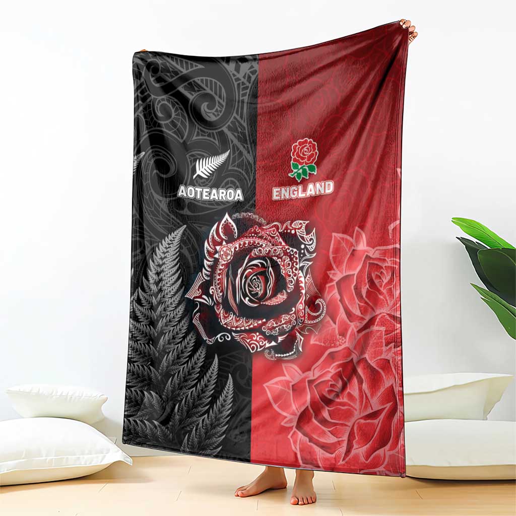 New Zealand And England Rugby Blanket Red Rose Mix Maori Pattern LT05 - Polynesian Pride