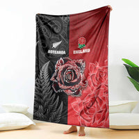 New Zealand And England Rugby Blanket Red Rose Mix Maori Pattern LT05 - Polynesian Pride