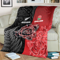 New Zealand And England Rugby Blanket Red Rose Mix Maori Pattern LT05 - Polynesian Pride
