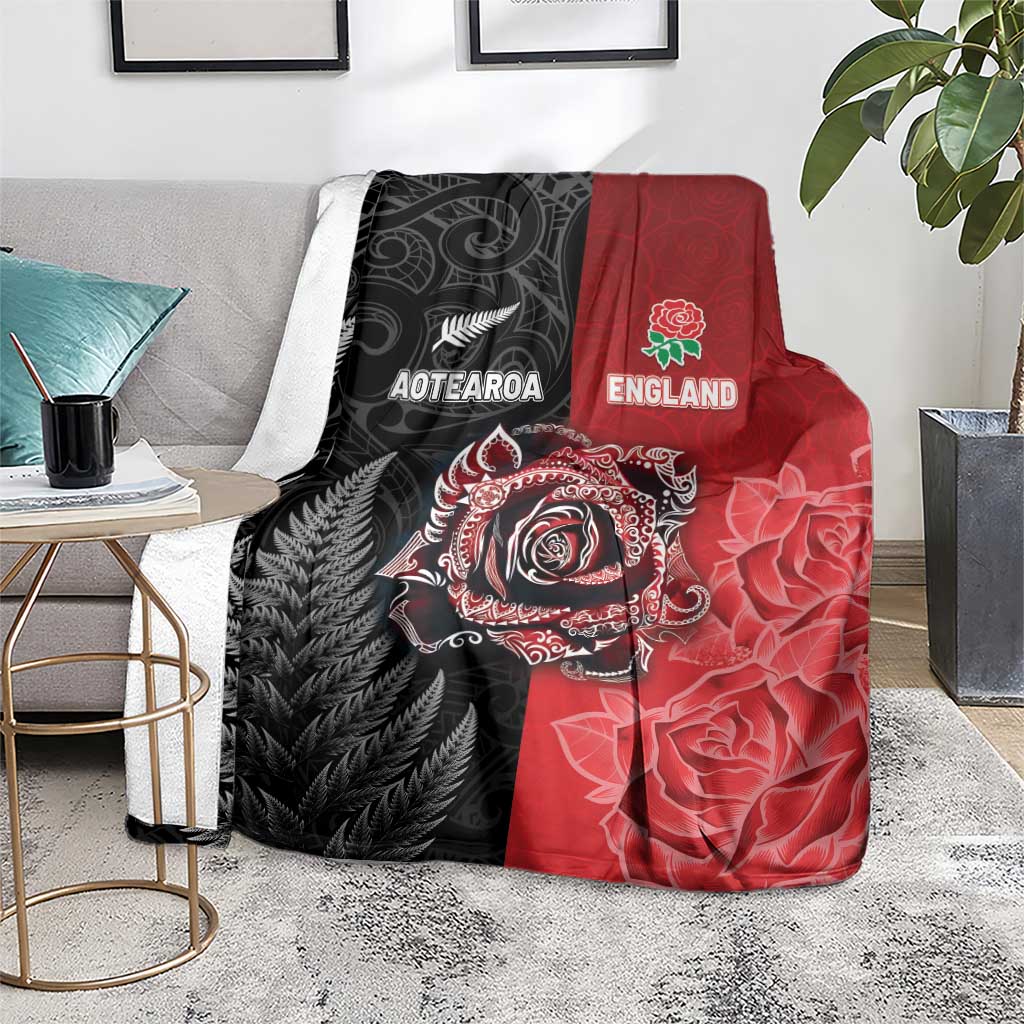 New Zealand And England Rugby Blanket Red Rose Mix Maori Pattern LT05 - Polynesian Pride