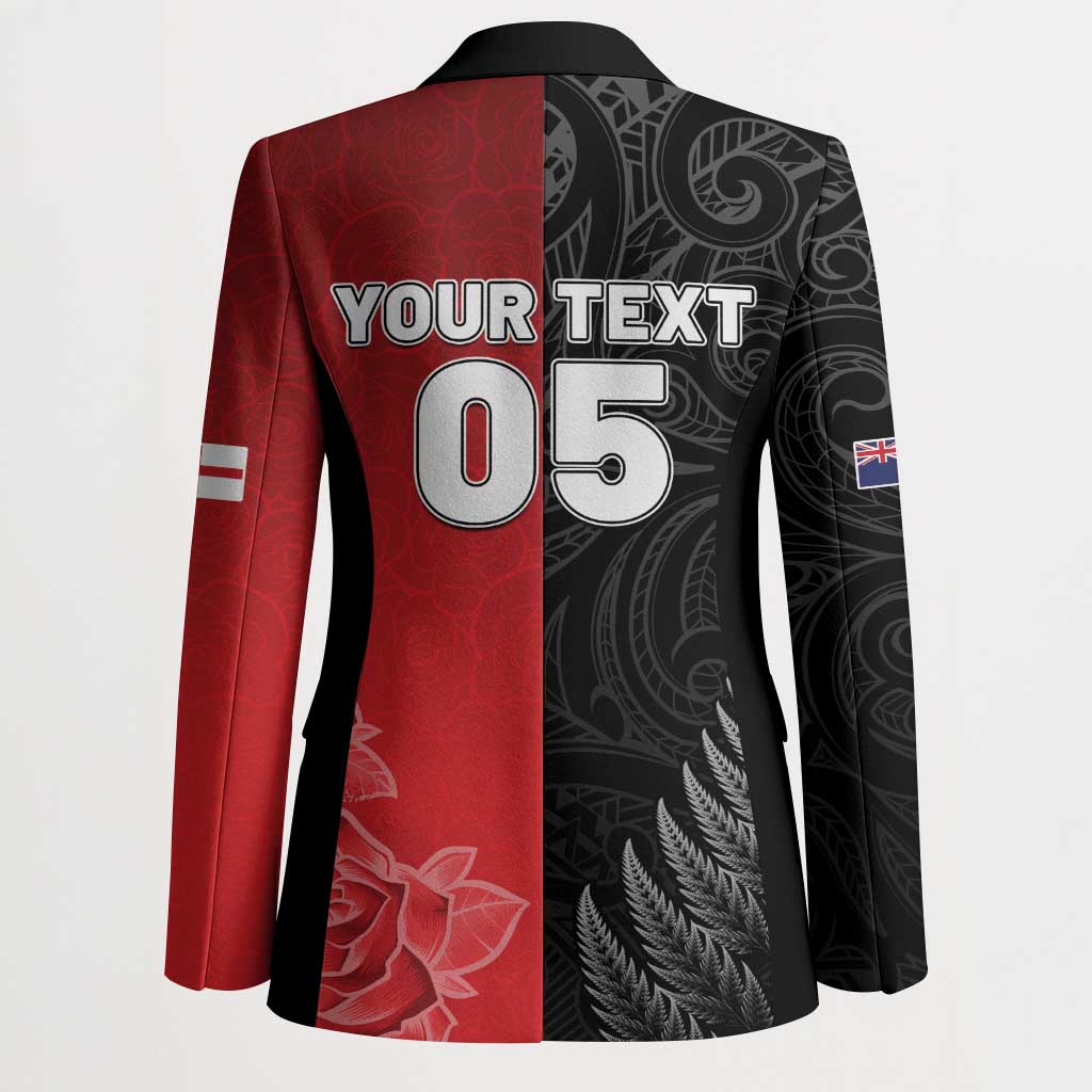 New Zealand And England Rugby Custom Blazer Red Rose Mix Maori Pattern LT05 - Polynesian Pride