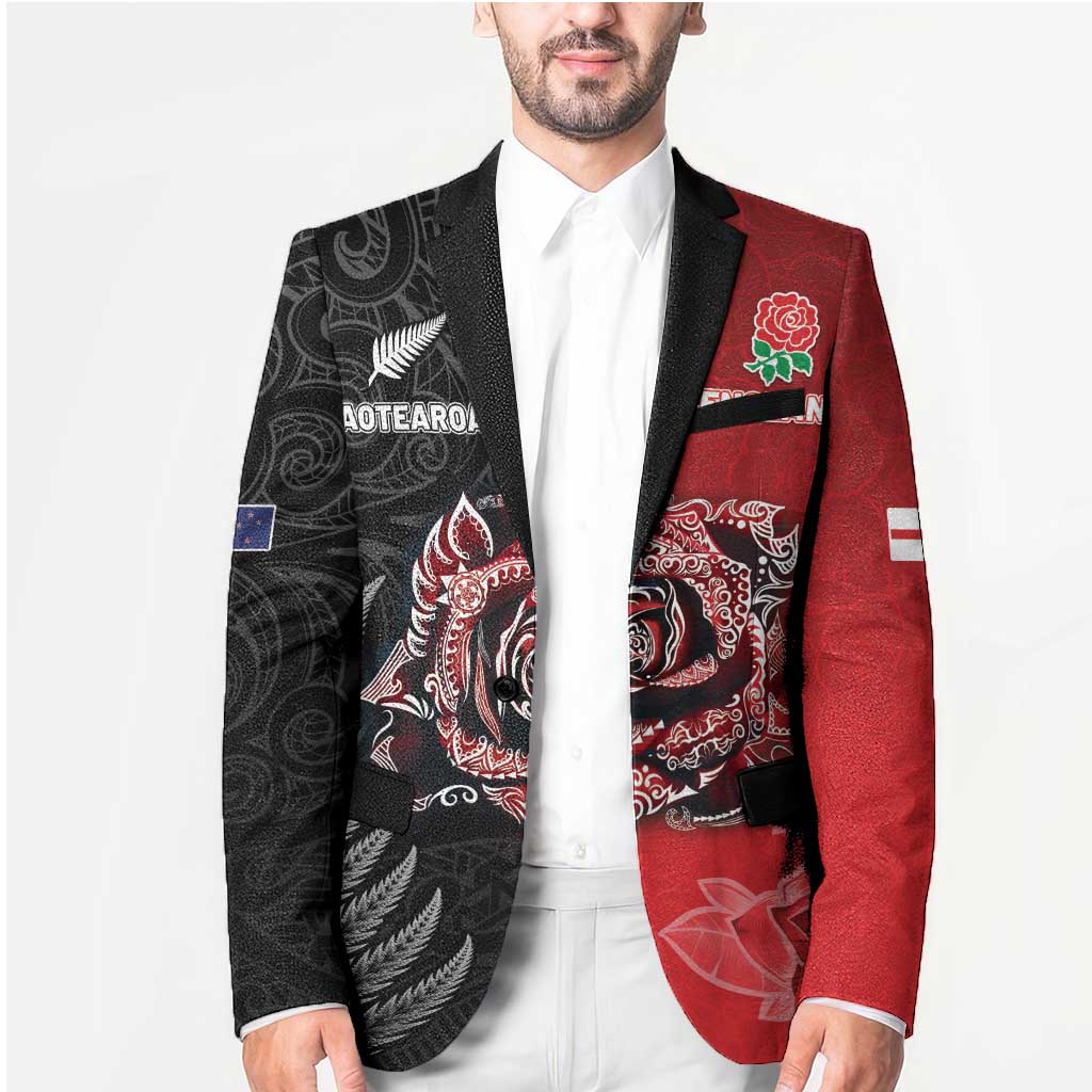 New Zealand And England Rugby Custom Blazer Red Rose Mix Maori Pattern LT05 - Polynesian Pride