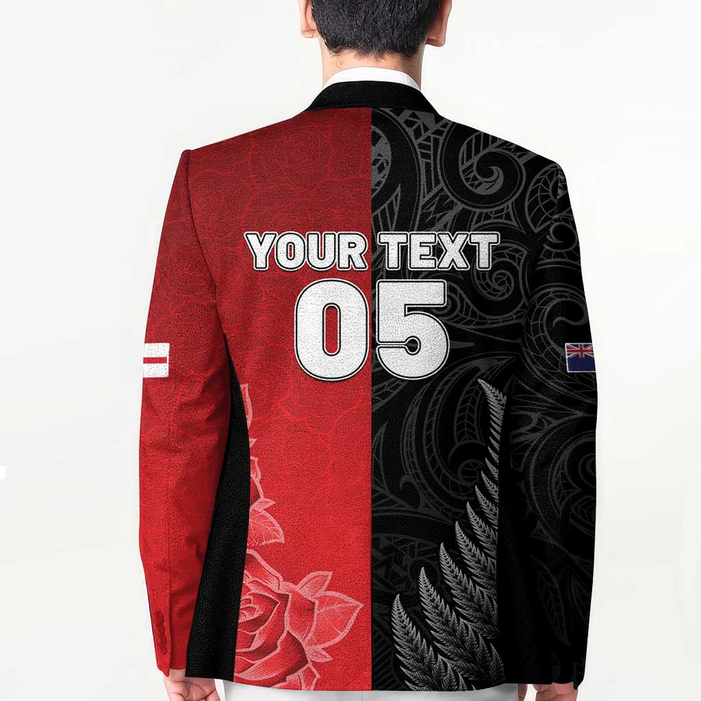 New Zealand And England Rugby Custom Blazer Red Rose Mix Maori Pattern LT05 - Polynesian Pride