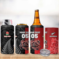 New Zealand And England Rugby Custom 4 in 1 Can Cooler Tumbler Red Rose Mix Maori Pattern LT05 - Polynesian Pride