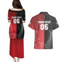 New Zealand And England Rugby Custom Couples Matching Puletasi and Hawaiian Shirt Red Rose Mix Maori Pattern LT05 - Polynesian Pride