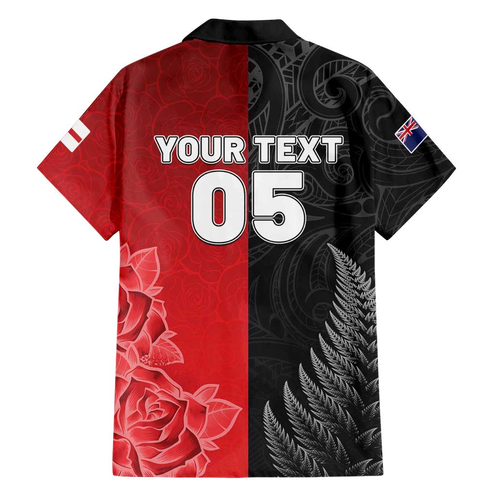 New Zealand And England Rugby Custom Family Matching Mermaid Dress and Hawaiian Shirt Red Rose Mix Maori Pattern - Polynesian Pride