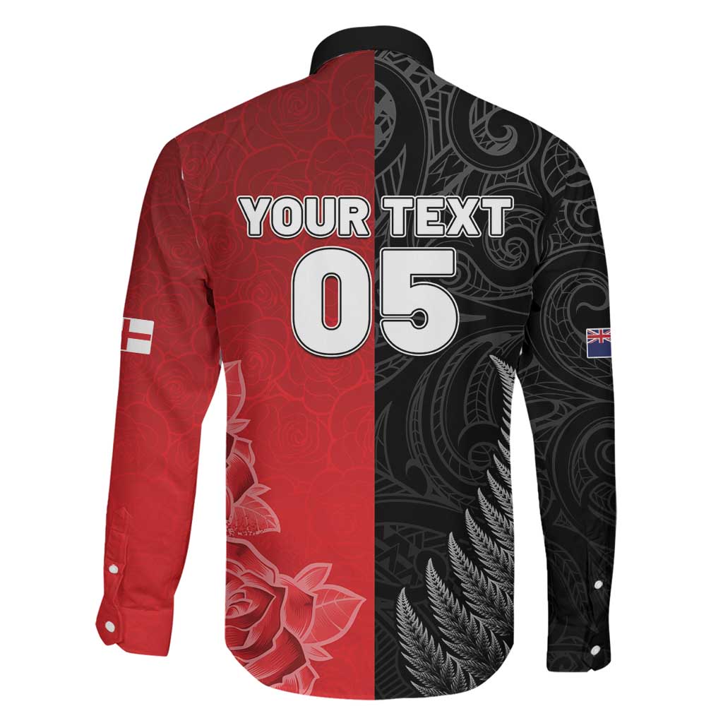 New Zealand And England Rugby Custom Family Matching Mermaid Dress and Hawaiian Shirt Red Rose Mix Maori Pattern - Polynesian Pride