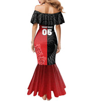 New Zealand And England Rugby Custom Family Matching Mermaid Dress and Hawaiian Shirt Red Rose Mix Maori Pattern - Polynesian Pride
