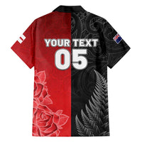 New Zealand And England Rugby Custom Family Matching Off Shoulder Maxi Dress and Hawaiian Shirt Red Rose Mix Maori Pattern - Polynesian Pride