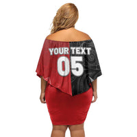 New Zealand And England Rugby Custom Family Matching Off Shoulder Short Dress and Hawaiian Shirt Red Rose Mix Maori Pattern - Polynesian Pride