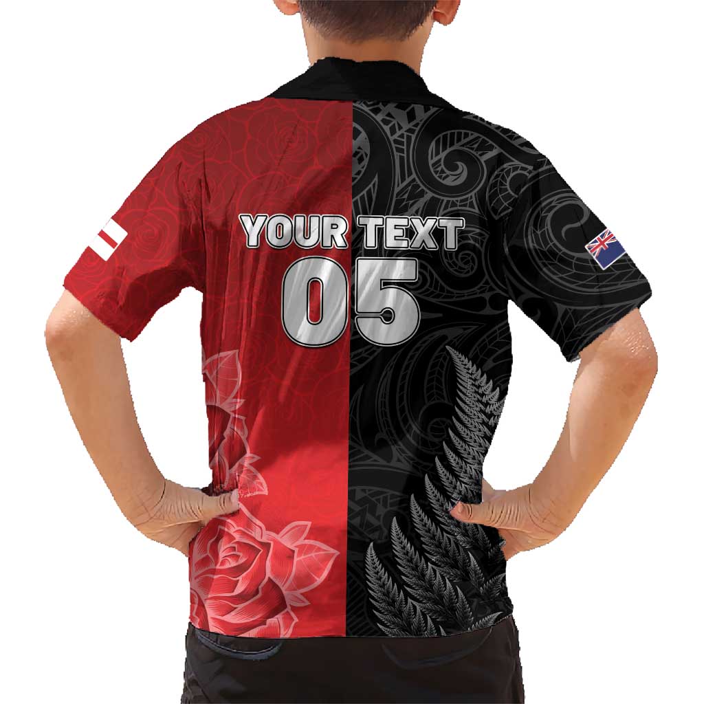 New Zealand And England Rugby Custom Family Matching Summer Maxi Dress and Hawaiian Shirt Red Rose Mix Maori Pattern - Polynesian Pride